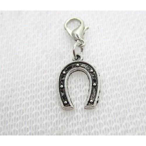 50pcs/lot silver horse shoe dangle charms diy fashion bracelets pendants jewelry lobster clasp accessory hanging floating charms