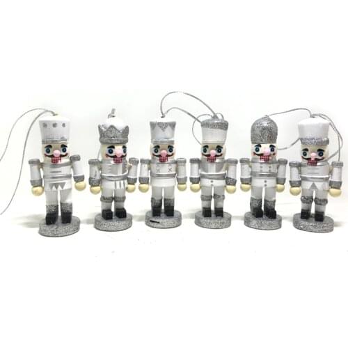 6CM Silver Nutcracker Puppets Toy Doll Christmas Tree Pendant Soldier Wood Puppets for Children Christmas Gift 6pcs/Set ht178