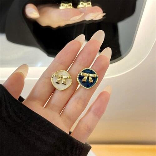 Asymmetric Contrast Color Bowknot Earrings South Koreas Temperament Fashion And Elegant Geometric Retro Earring Girl Jewelry
