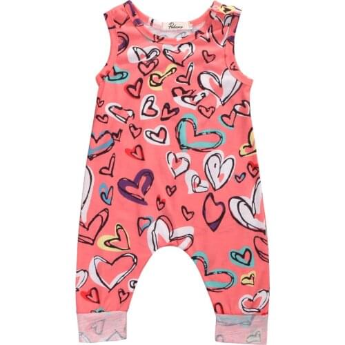 Citgeett Summer Kids Infant Baby Girls Romper Floral Heart Sleeveless Sunsuit Outfit Summer Clothes 0-24M