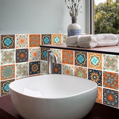 Colorful Floral Pattern Matte Tiles Sticker Transfers Covers For Kitchen Washbasin Home Decor Floor Peel & Stick Art Wallpaper