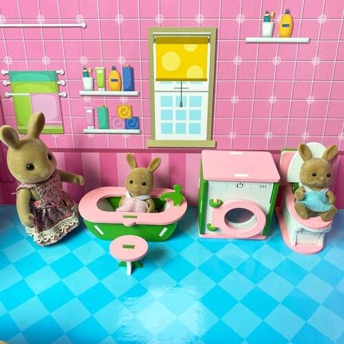 1:12 Wooden Dollhouse Decoration Miniature Furniture Forest Animal Family Bathroom Bedroom Restaurant Action Figure Doll For Kid