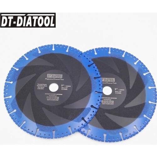 DT-DIATOOL 2pcs Dia 9"/230MM Vacuum Brazed Diamond Saw Blade Cutting Disc all Purpose Dry Cutting for Hard Stone Cast Iron Rebar