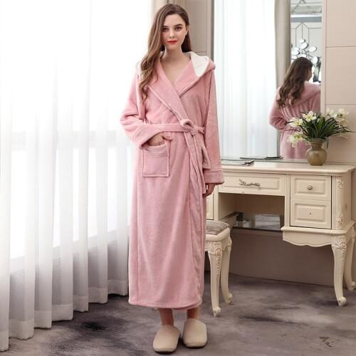 Hooded Flannel Nightgown WomenS Lengthened Plus Size With Hat Bathrobe Autumn Winter Pregnant Women Nighties Dressing Gown