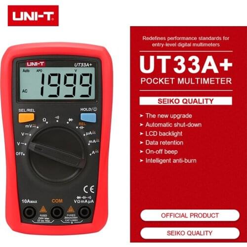 UNI-T Palm Size Multimeter UT33A+ Resistance Measure AC DC 2mF Capacitance NCV Tester LCD Backlight UT33B+ /UT33C+ /UT33D
