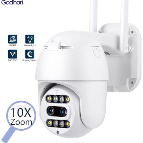 Gadinan 3MP PTZ Wifi IP Camera Outdoor 10X Digital Zoom Security CCTV AI Human Detect Auto Tracking P2P Wireless Camera Carecam