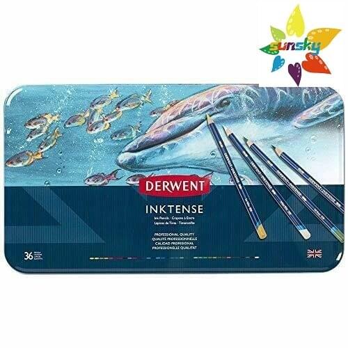 Derwent Colored Pencils Inktense Ink Pencils 36 color Tin box ,4mm soft core,vibrant shades,Pigments dry quickly and permanently