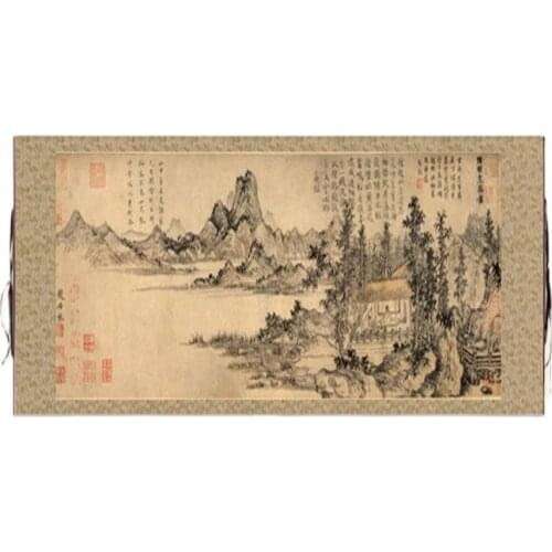 China old paper long Scroll painting Celebrity calligraphy painting Zhao Yuans "Lu Yu Cooking Tea picture"