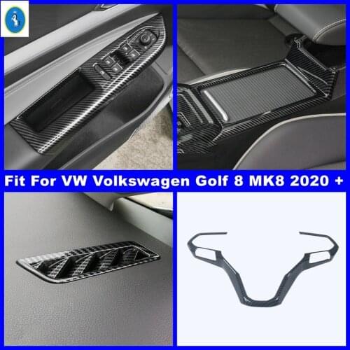 ABS Carbon Fiber Look Lift Button / Steering Wheel / Air AC / Water Cup Holder Cover Trim For VW Volkswagen Golf 8 MK8 2020 2021