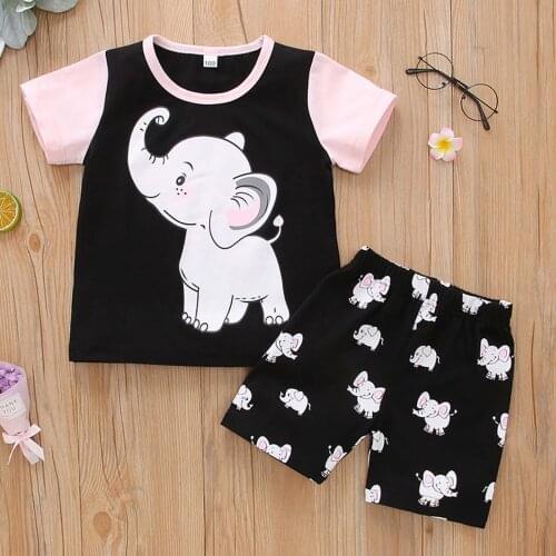 Baby Clothing Sets Toddler Kid Baby Girls Summer Cute Elephant Print Top Shorts Clothes Set Childern Clothes Baby Girl Set
