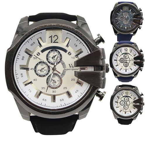 HOT SALES！！！New Arrival Men Big Dial Faux Leather Band Stainless Steel Analog Quartz Sports Wrist Watch Wholesale Dropshipping
