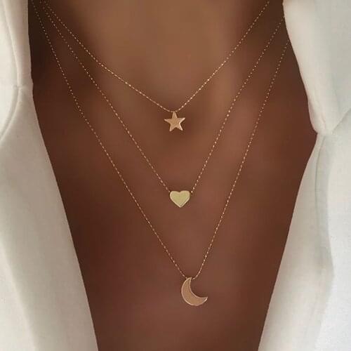 Fashion Multilayer Gold Star Heart Necklaces For Women Moon Flower Choker Pendant Necklace 2020 Female Fashion Jewelry