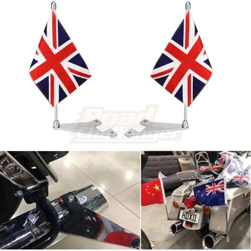 Motorcycle Flag Pole Side Luggage Rack Mount Flag Pole With UK For Harley Touring Road King Street Electra Glide