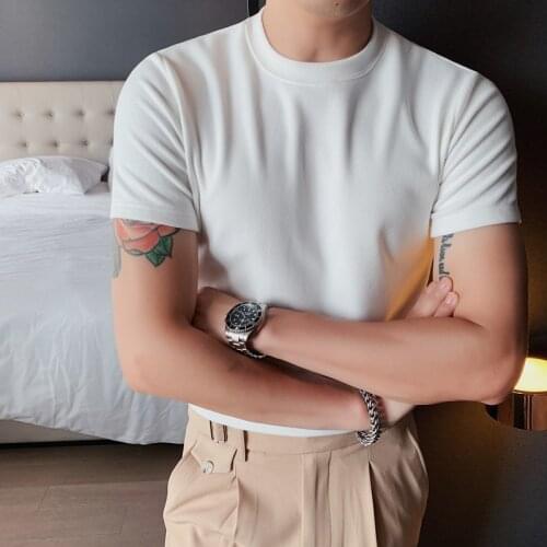 7Colors British Autumn Winter Thick Short Sleeve T Shirts Men Clothing 2021 Simple Solid O-Neck Slim Fit Fleece Tee Shirt Homme