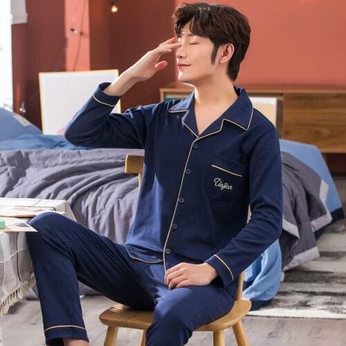 Mens Cotton Pajama Autumn Winter Breathable Sleepwear Suit Casual Stretch Plaid Pajama Sets Comfortable Plus Size Pijama 5XL