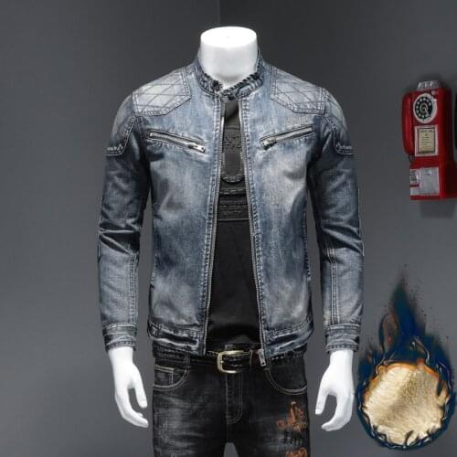 2021 Autumn Winter Mens Baseball Collar with Plush and Thickened Denim Jacket