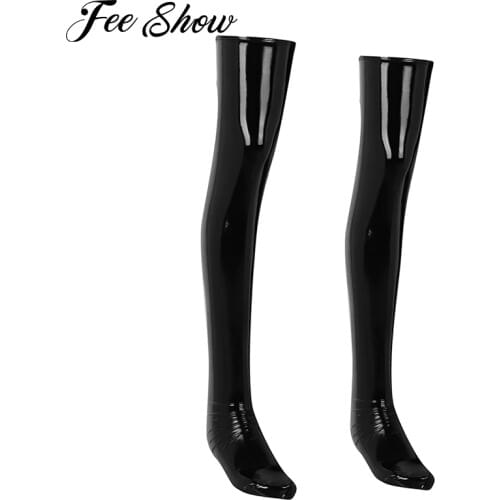 Man Wetlook Stockings Leather Sissy Anti-skid Soft Elasticity Knee High Socks Footed Stocking Clubwear Costume Cosplay Socks