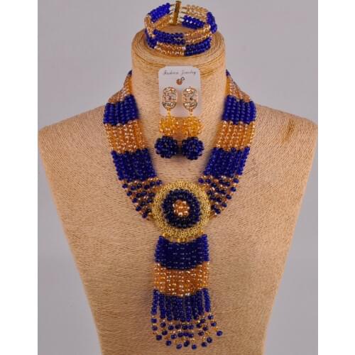 Royal blue champagne gold ab costume african jewelry set crystal 6CLS