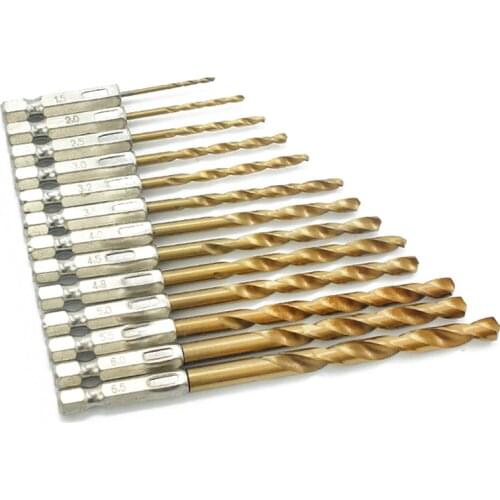 13pcs HSS Titanium Coated Twist Drill Bit Set For Wood Plastic Plate Iron Aluminum Plate Metal Drilling Hex Shank Core Drill Bit