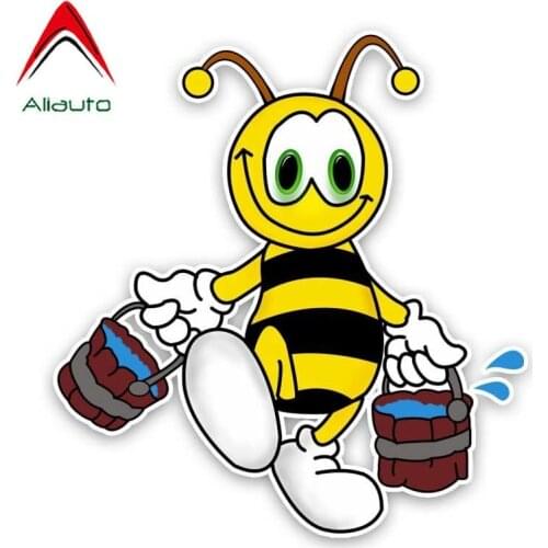 Aliauto Funny Car Sticker The Bees Carry Two Barrels of Water Originality Decal Accessories PVC for X Trail BMW Priora,16cm*15cm