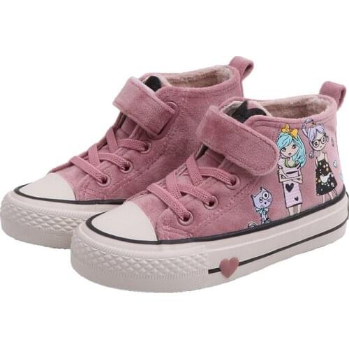 New Childrens cotton Cartoon Girls shoes winter princess shoes plus velvet warm Kids shoes board shoes Boots Tennis