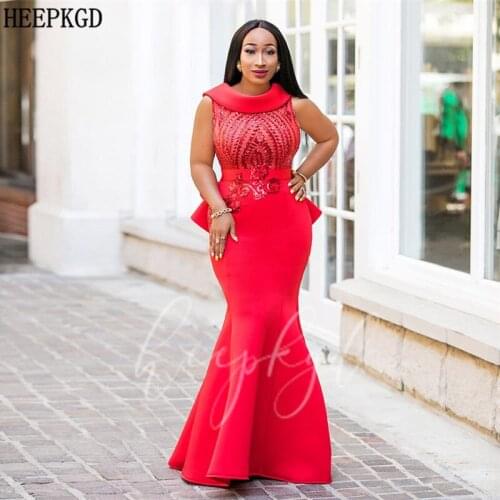 New Design Red Long Mermaid African Evening Dress Glitter Satin Black Girl Formal Dresses Plus Size Prom Party Gowns Customize