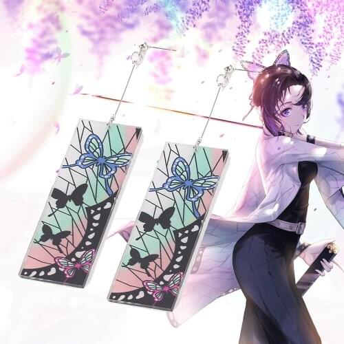 Wholesale 10 Pieces Of Anime Demon Slayer Blade Earrings Kochou Shinobus Same Jewelry Cosplay Gifts For Otaku