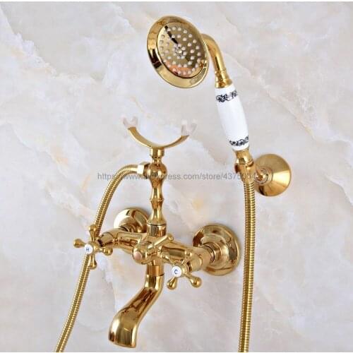 Polished Gold Bathroom Tub Faucet Telephone Style Bathroom Bathtub Wall Mounted With Handshower Swive Tub Spout Nna919