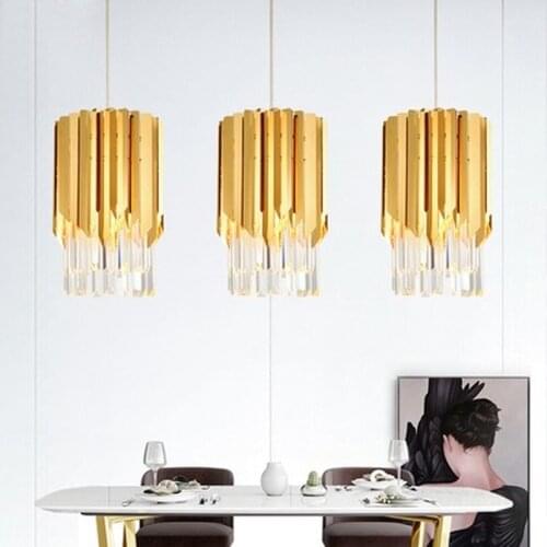 Luxury postmodern Crystal gold Polished pendant Lights for Dining Room Kitchen Island Fixtures Lighting Suspension Steel