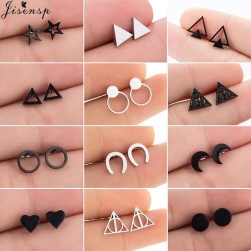 Multiple Geometric Stainless Steel Earings Fashion Jewelry Black Punk Round Moon Star Small Earrings Stud Piercing Pendientes
