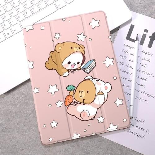Cute Bears for Air 4 iPad 8th 2020 Case 6th With Pencil Holder 10.2 7th 12.9 Pro 2018 Mini 5 Cover Silicone Air 3 Funda Pro 11