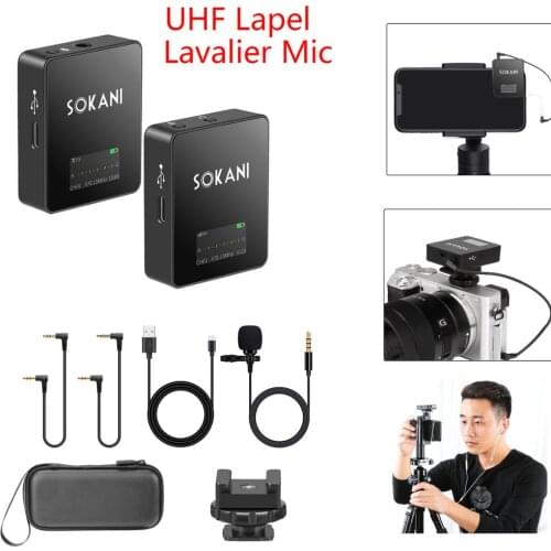 Sokani Tiny UHF Lapel Lavalier Microphone Lav video Mic for iPhone Huawei Xiaomi Smartphone Canon Sony Nikon Camera