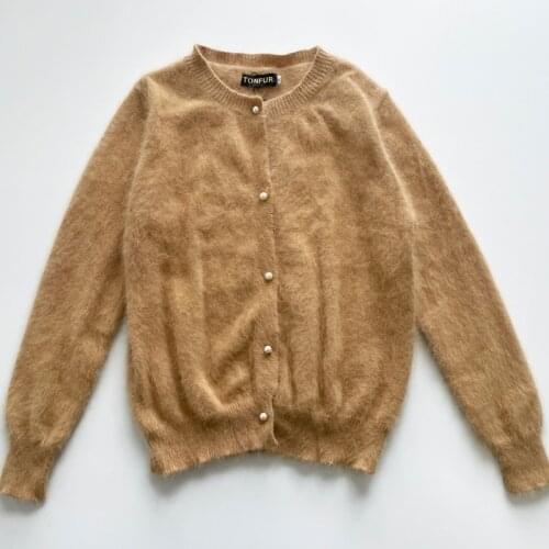 Tonfur New Mink Cashmere Sweater Women Cardigans Knitted Pure Mink Pearl Buckle Coat Factory Drop Shipping Tops wsr590