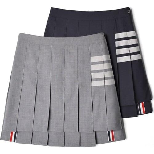 2021 Fashion TB Thom Brand Skirts Women Above Knee Mini Skirt Striped Casual Summer 100% Wool Short Pleated Skirt High Quality