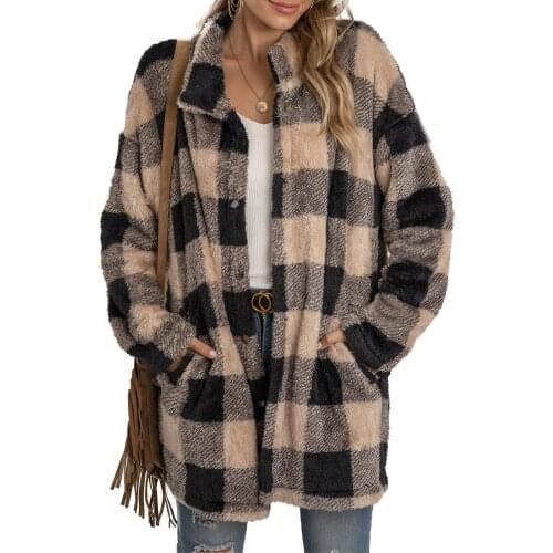 Vintage Stylish Pockets Oversized Plaid Jacket Coat Women 2021 Fashion Lapel Collar Long Sleeve Loose Outerwear Chic Tops