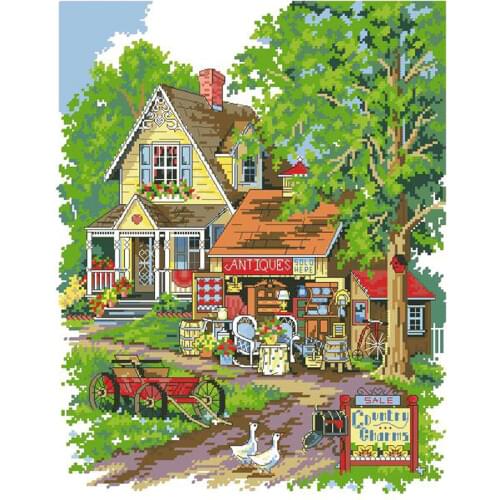 Gold Collection Counted Cross Stitch Kit Antique Charm Shop House for Sale dim 13608
