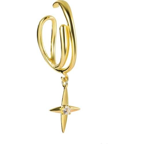 1Pc No Piercing Clip Earrings Geometric Rhinestone Crystal Star Pendant Earcuff Ear Cuff Earrings Retro Punk Party Jewelry Gift