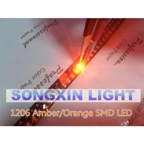 100pcs Orange/Amber 1206 SMD SMT Super bright LED lamp light High Quality New 600-610nm 200-300mcd 2.0-2.6v smd 1206 led diodes