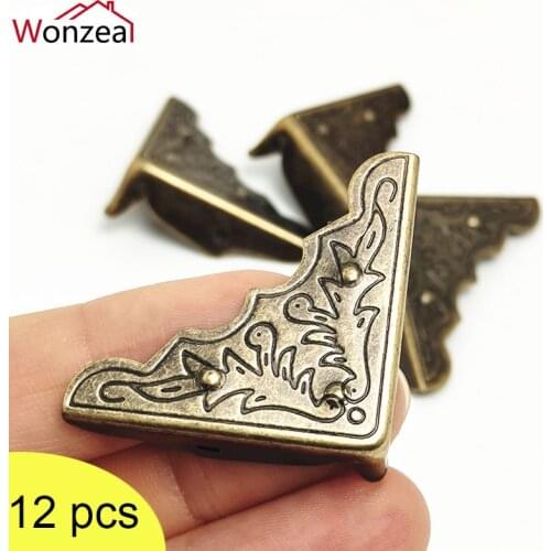 12X Decorative Antique Brass Jewelry Wine Gift Box Wooden Case Chest Edge Cover Corner Protector Guard For Home Crafts +Nails