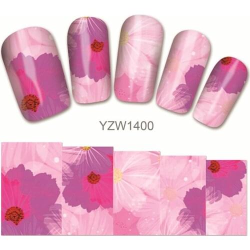 2 Sheets Watercolor Flowers Nail Art Stickers Charms Water Decals Hot Pink High Quality Paper Decorations For Diy Gel Tool