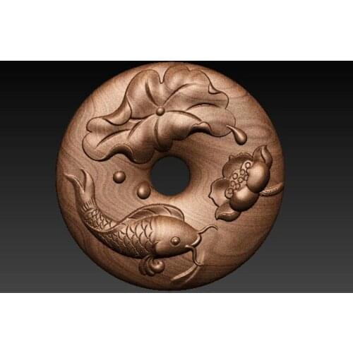 3d model for cnc machine in STL file format fish and lotus round buckle