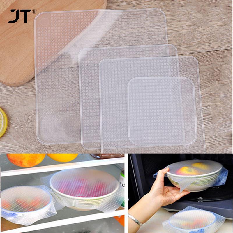 4Pcs/set Reusable Silicone Stretch Lids bowl Food Cover Vacuum Wrap Seal Food Storage Container Cover Fresh Keeping Lids Kitchen