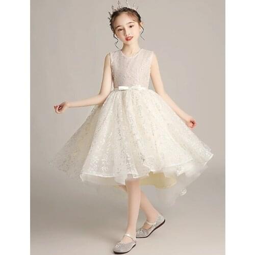 Princess Asymmetrical Flower Girl Dresses Wedding Lace Sleeveless Jewel Neck with Lace