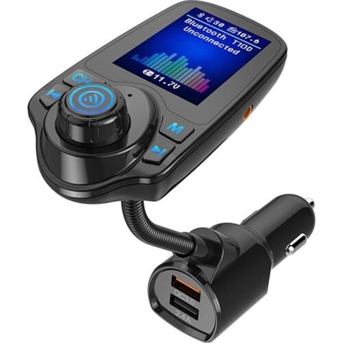 Car T10D Bluetooth FM Transmitter Car Player Kit Card Car Charger Quick with QC3.0 Dual USB Voltmeter & AUX IN/OUT DC 12/24V
