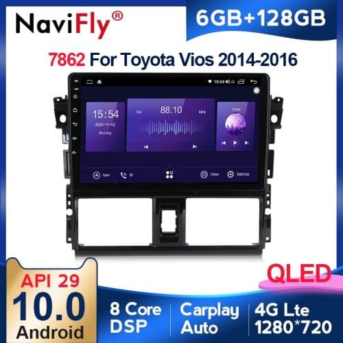 NaviFly 7862 6GB+128GB QLED Screen 1280*720 Android 10 Car Radio Audio Multimedia Player For Toyota Vios XP150 2013 - 2020