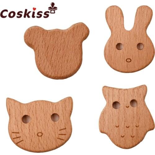 10PCS Beech Wood Teether Chew Beads Bear Teething Beads for Baby Nursing Necklace/Bracelet DIY Toys Wooden Baby Teethers