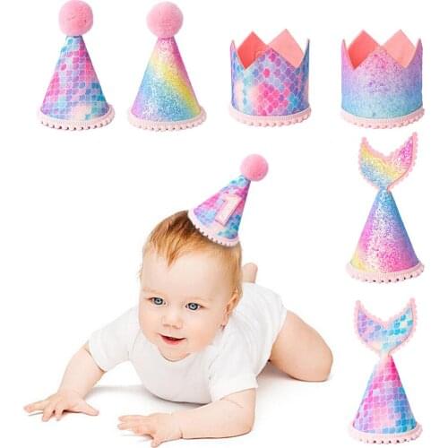Cute Mermaid Crown Hat For Kids Boy Girl Mermaid Birthday Party Decoration Hat Dress Up Under The Sea Party Supplies