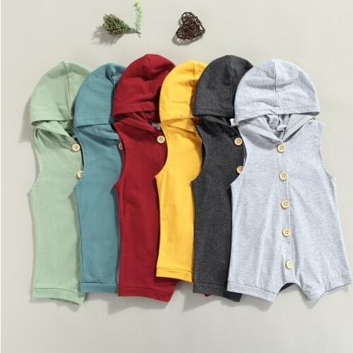 Newborn Baby Boy Girl Clothes Sleeveless Button Hoodie Vest Romper Unisex Infant Bodysuit Jumpsuit