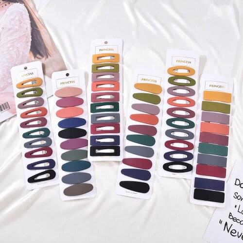 Girl Cute Simple Striped Hair Clip Sliding Handle Oval Square Hollow Hair Clip Solid Color Macarons 10pcs/set Hair Accessories