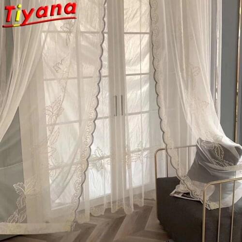 Elegant Leaves Embroidery Window Drapes Luxury Side Delicate Embroidery Tulle Curtains for Living Room Infinite Height #30
